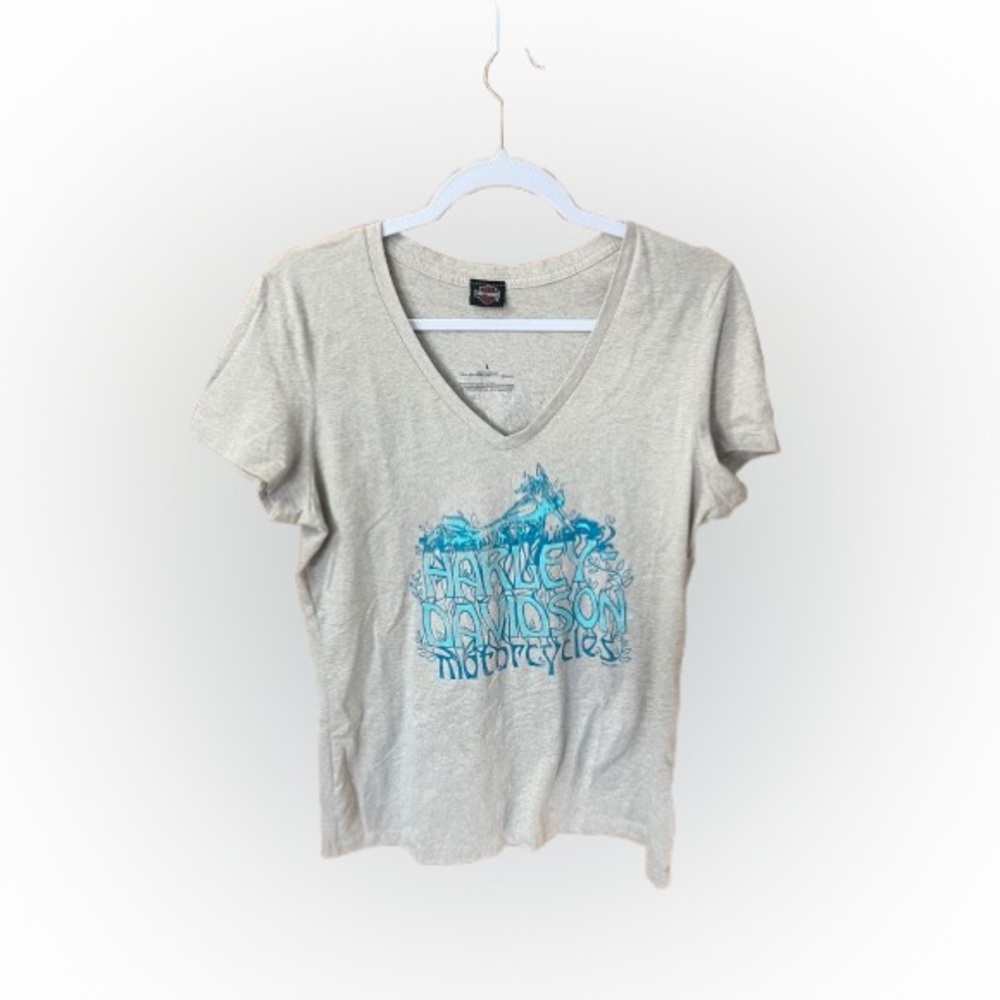 Harley Davidson V Neck Cream T-Shirt